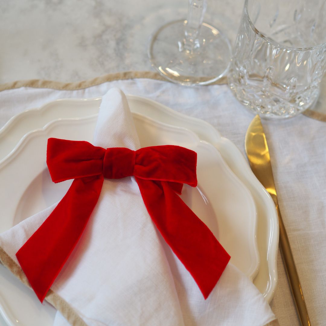 Red Velvet Bow Napkin Ring Set of 2 or 4