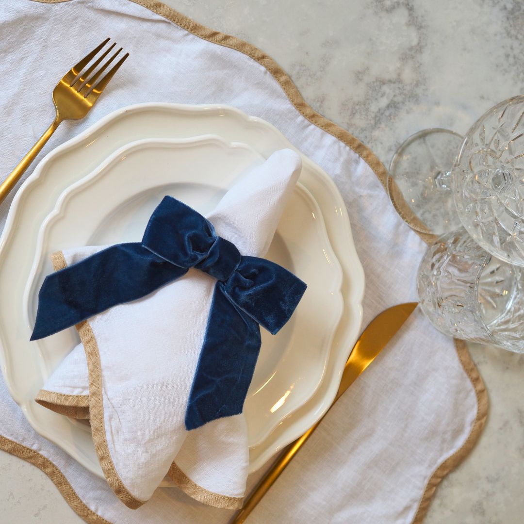 Blue Velvet Bow Napkin Ring Set of 2 or 4